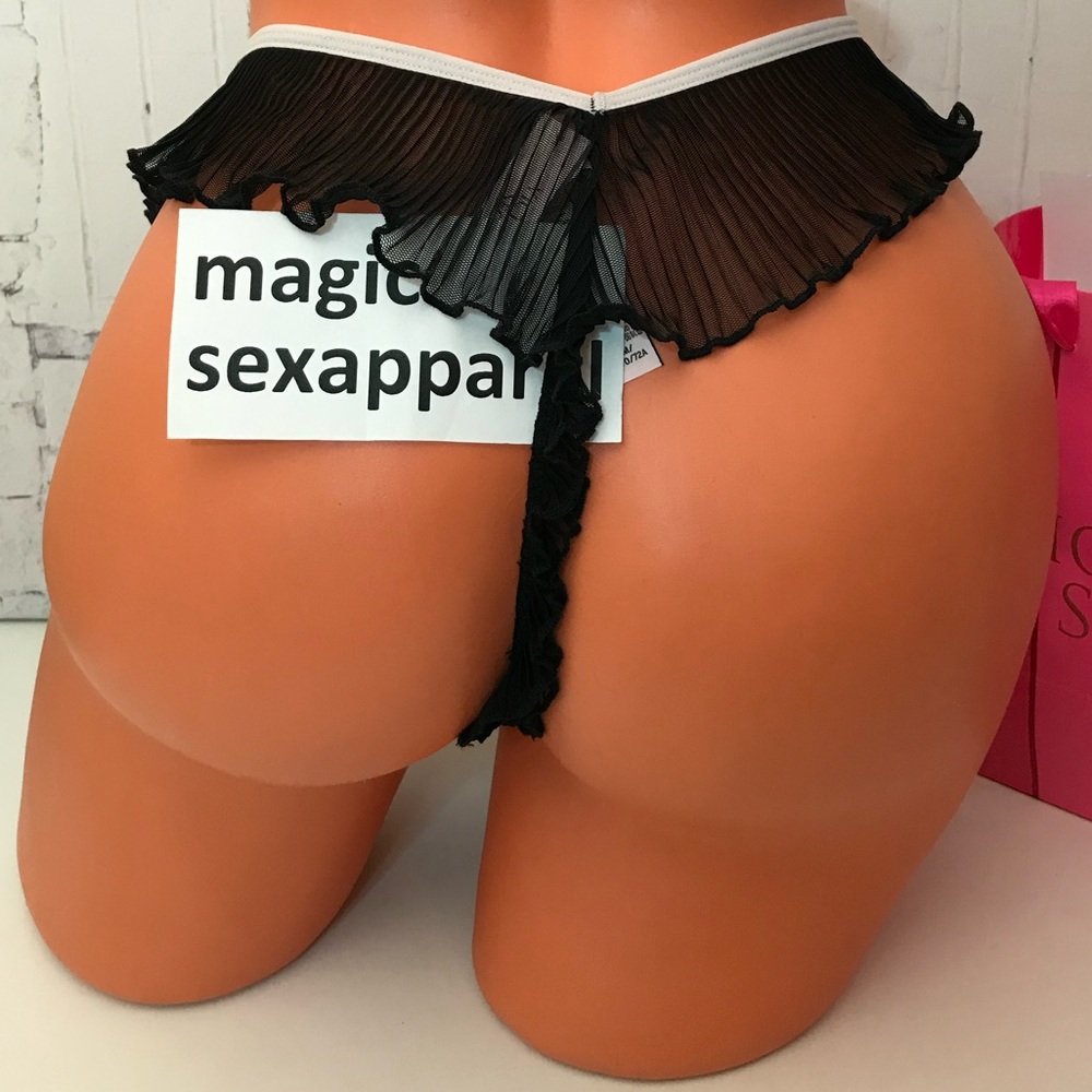 VS S M L XL DREAM ANGELS PLEATED BOW LACE THONG PANTY - Picture 2 of 2
